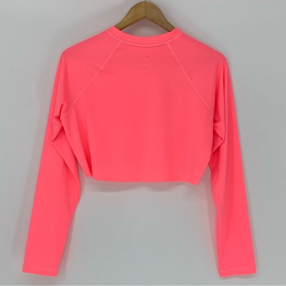 Nike Swim Neon Pink LS Cropped Cutoff Dri Fit Tee Sz Large - Picture 9 of 10